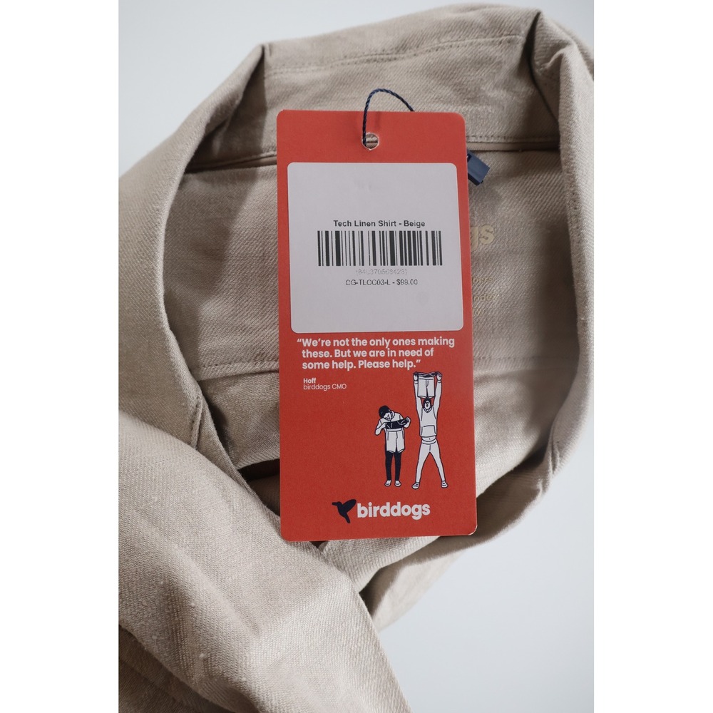 Birddogs Tech Linen Shirt Camp Collar Large Beige Linen Blend Casual Summer - Picture 3 of 5